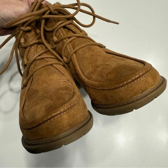 Mad Love Tan Lace Up Wedge Boots - Picture 4 of 7